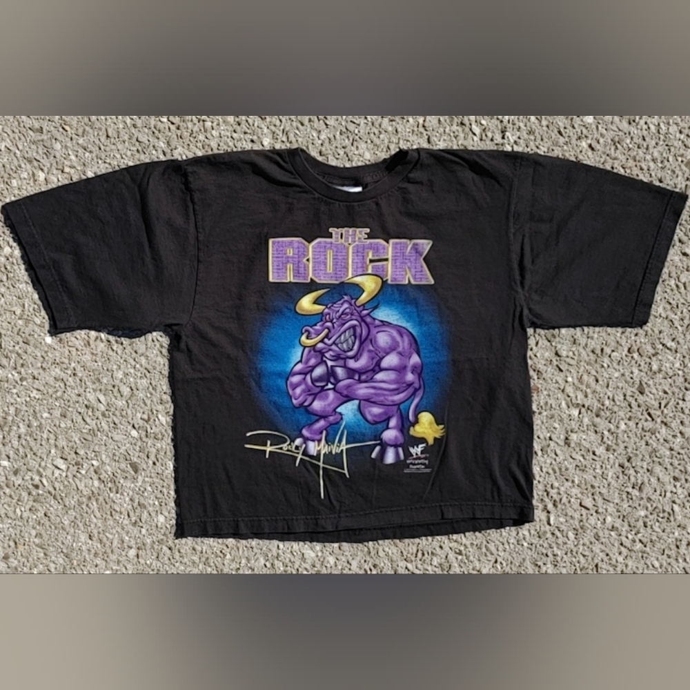 Vtg 1998 WWF The Rock Kids T-Shirt Youth XL Brahma Bull Attitude Era 90s